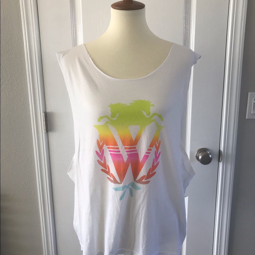 WILDFOX RAINBOW LOGO CROP MUSCLE TANK SHIRT Sz XS